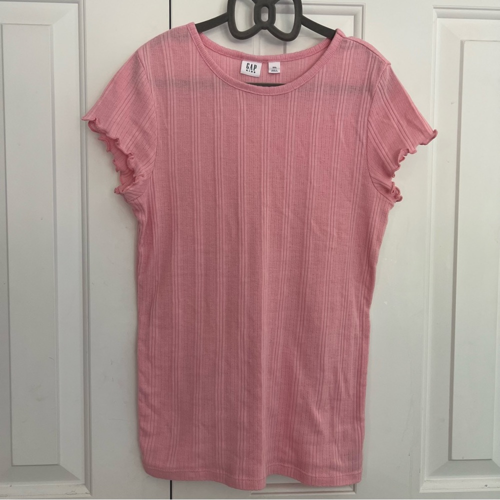 Gap Kids Soft Ribbed Knit Short Sleeve Top, Girls Size XXL, Light Pink